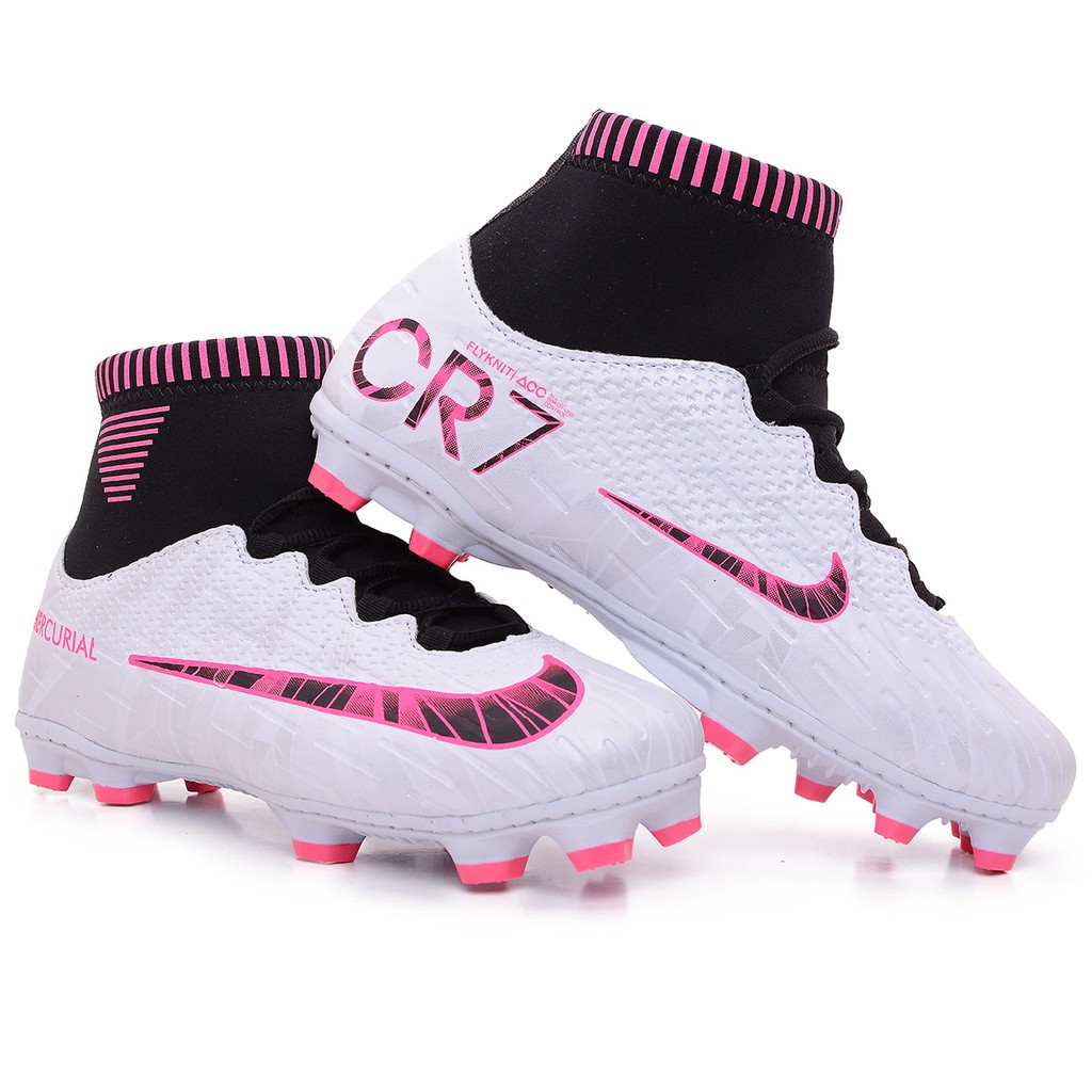 chuteira cr7 rosa