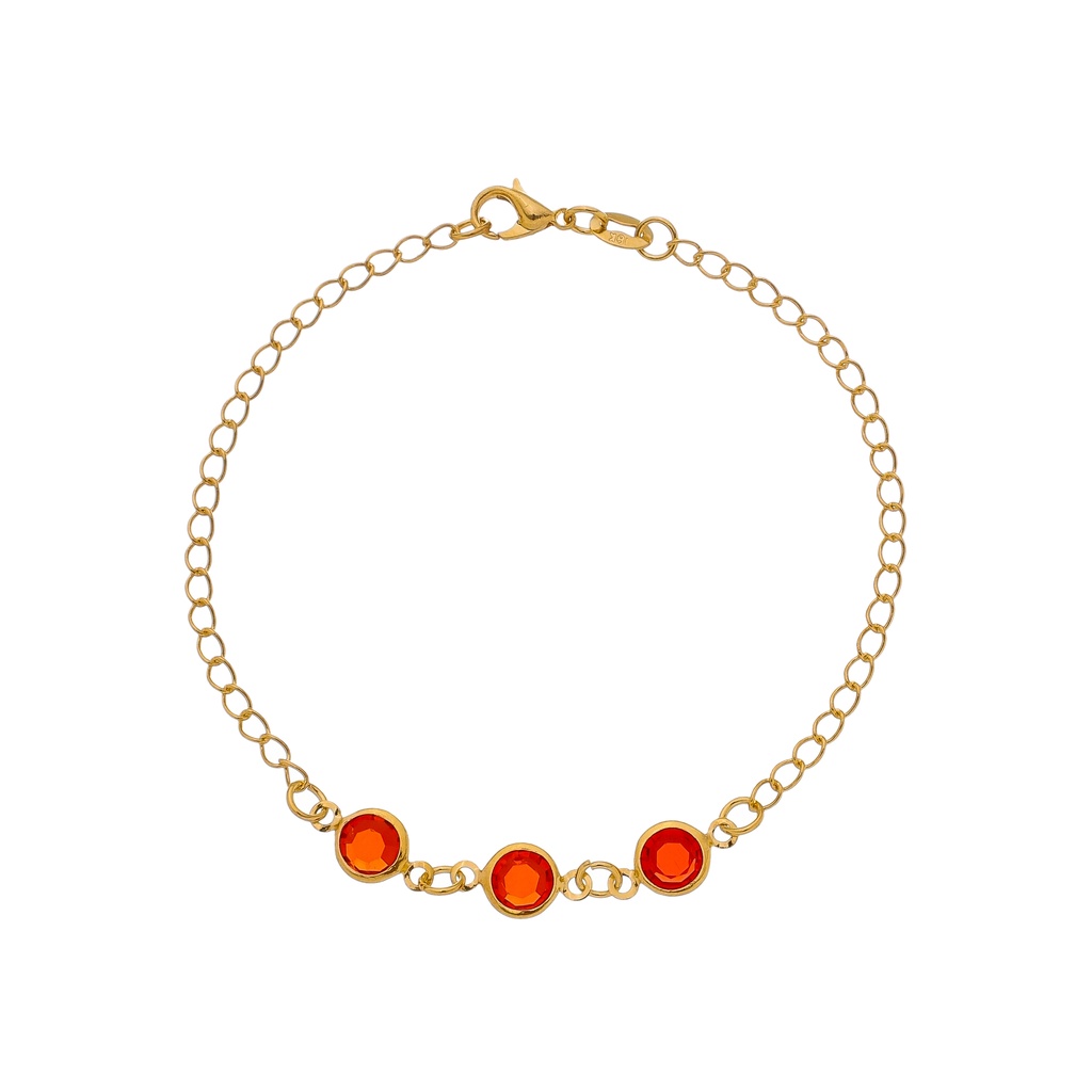 Pulseira com Zircônia Vermelha Folheado a ouro 18K Dourada SEMI JOIA Antialérgico Feminino Moda