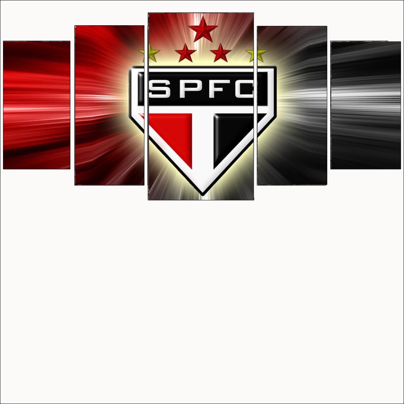 kit Quadro Painel Decorativo Mosaico 5 Peças Para Quarto Sala Escudo Sao Paulo Tricolor 128x60 Promoção Toppn021