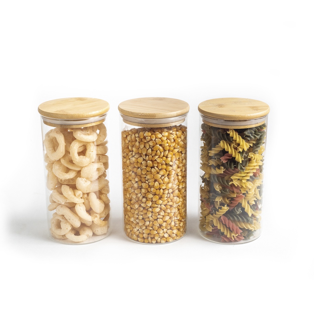 Kit Potes De Mantimento Red C/tampa Bambu 1100ml - 3pçs em Oferta na Shopee