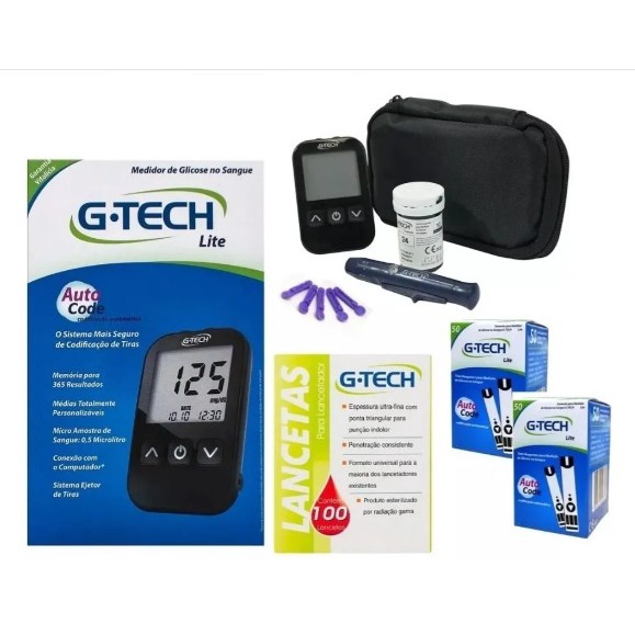 Kit Monitor Glicose Medir Glicemia G-tech Lite com kit 100 Medições