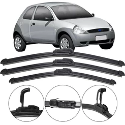 Kit 3 Palhetas Limpador Parabrisa Dianteiro + Traseiro Ford Ka 2002/2009