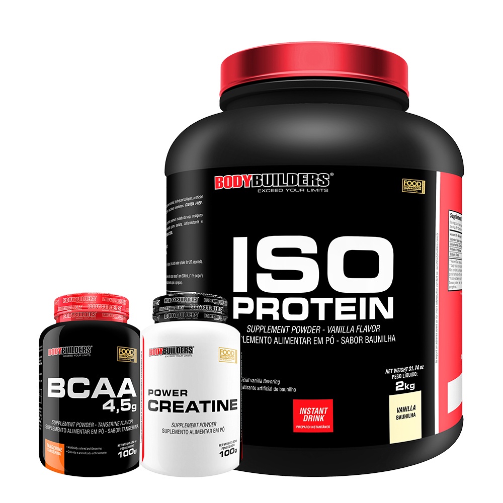 Kit Iso Protein 2kg + BCAA 4.5 100g +  Power Creatina 100g - Massa Muscular - Bodybuilders - Health