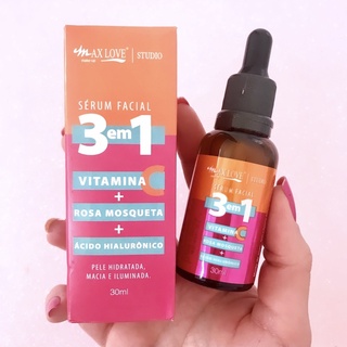 Sérum Facial 3 Em 1 Vitamina C Rosa Mosqueta Ácido Hialurônico 30ML Max Love