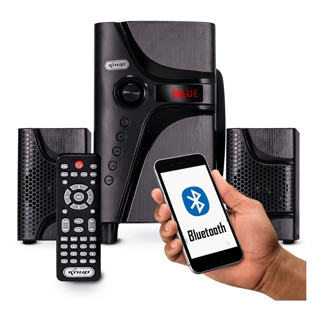 Micro System Home Theater Caixa De Som Bluetooth 2.1 Subwoofer Rádio Fm Usb Sd Knup Controle Bivolt