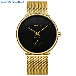 CRRJU Relógio Masculino Ultra Fino De Aço Inoxidável Marca Original Casual à Prova D'água Quartzo 2150XG