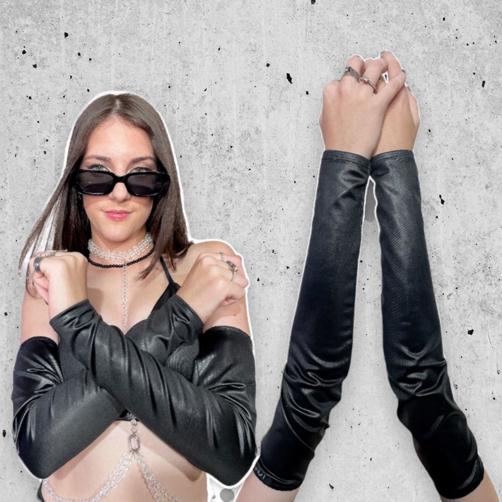 Luvas Manguito Couro Fake Sintético Preto Dedo Euphoria Maddy Moda Gringa 3/4 Baddie Emo Grunge Plus Size