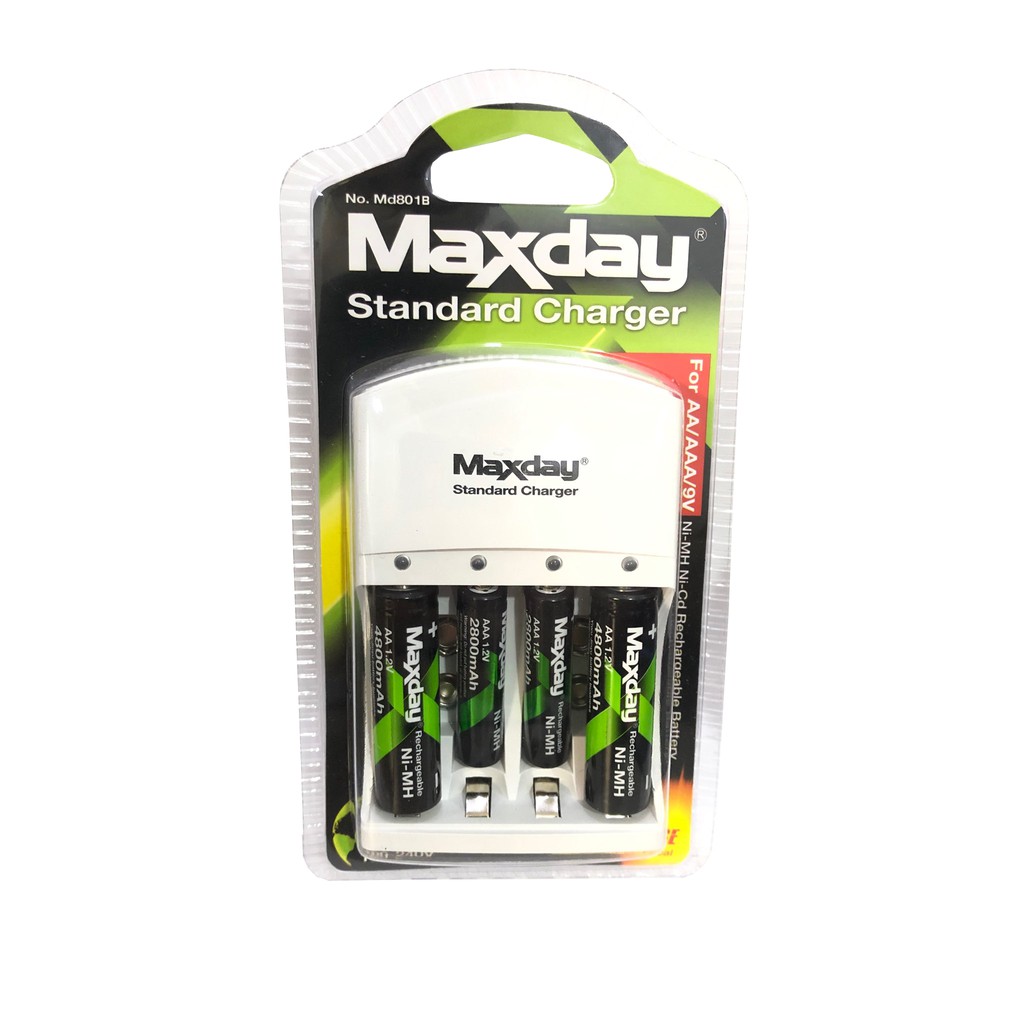 Carregador De Pilha Maxday Com 2 Pilhas AA + 2 Pilhas AAA