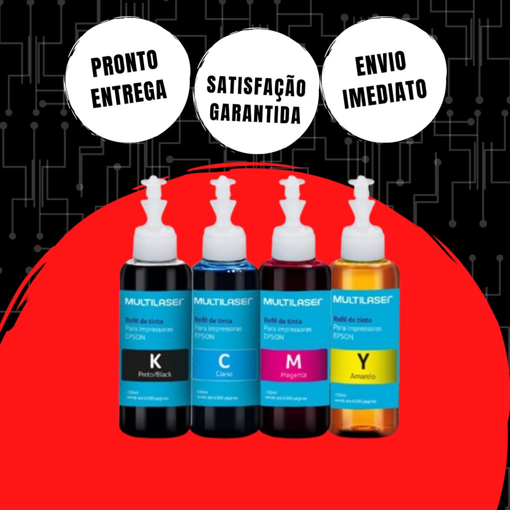 Tinta Impressora Refil Compatível Universal Para Epson HP CANON 100ml Ciano  Magenta Amarelo Preto Multilaser