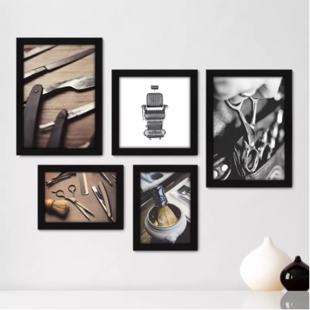 Quadros decorativos 5 peças mosaicos para sua sala ou quarto Barbearia Barbeiro Barbearia navalha fu