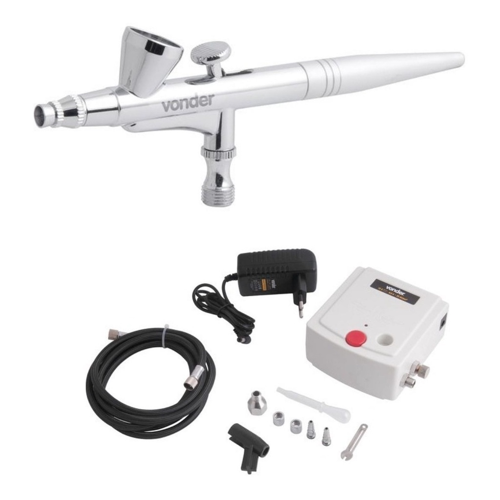 Kit Aerógrafo com Mini compressor 10 Acessórios Profissonal Artesanal Alimentício Bivolt Vonder em Oferta na Shopee