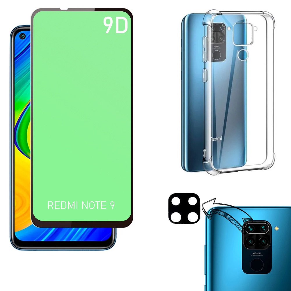 Kit Capa Capinha Pelicula Vidro 3d 9d Xiaomi Redmi Note 9 Escorrega