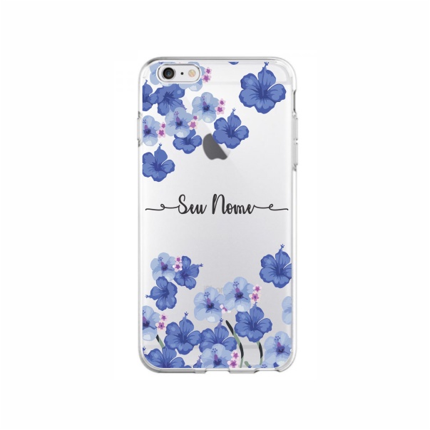 Capa de Celular Capinha Iphone 6 / Iphone 6s Personalizada  - Flores Azuis Com Nome