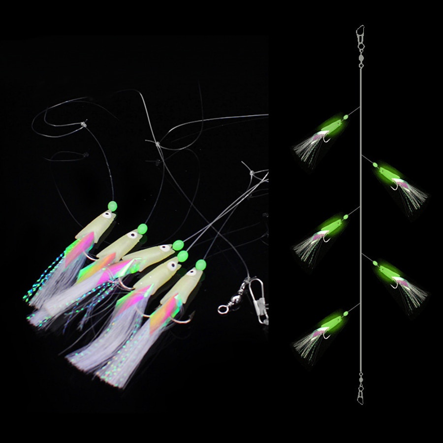 5 Pcs/1bag Alta Aço Carbono Gancho De Pesca Do Mar Corda Com Contas Luminosas Farpado Ganchos 4 # 3 2 1/0 Anzóis