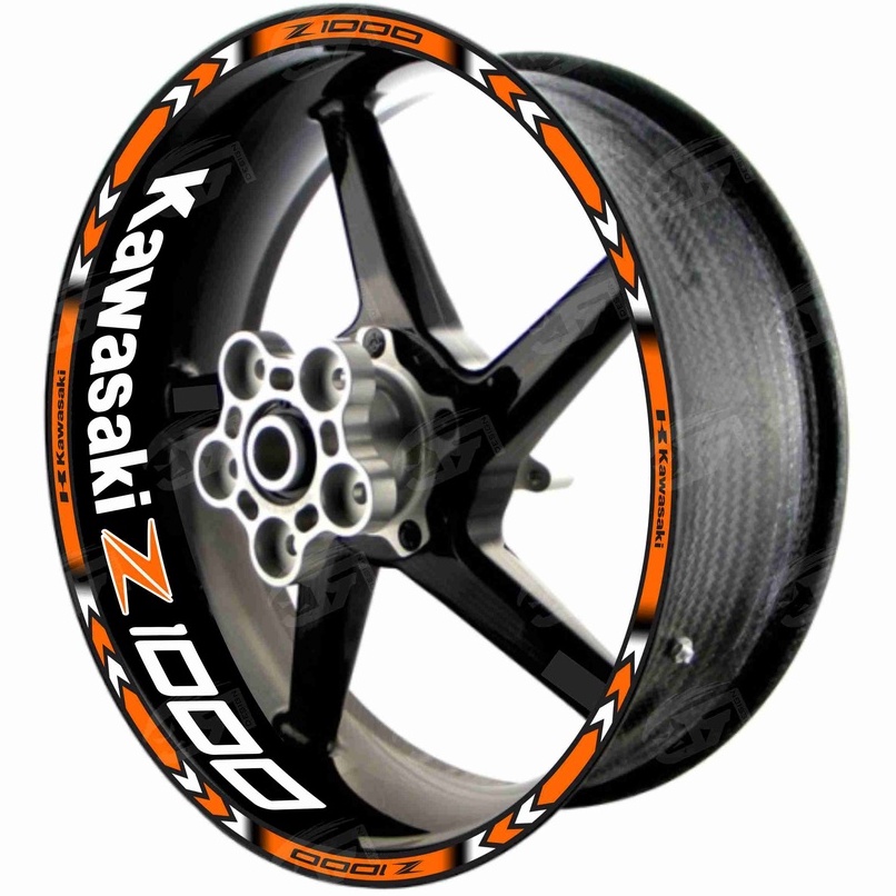 Adesivo Friso Refletivo Roda Moto Kawasaki Z1000 Z 1000 + Adesivos Internos M01 laranja