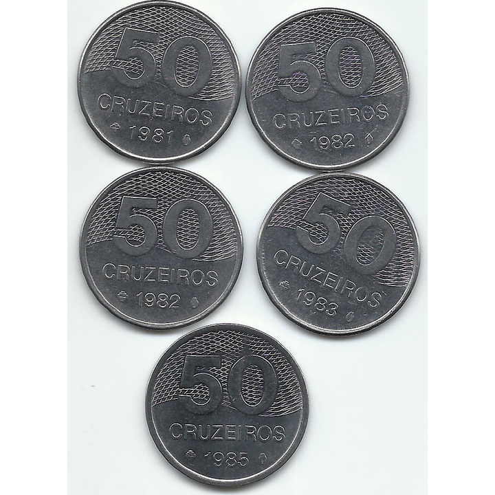 Lote de  5 MOEDAS DE 50 CRUZEIROS ANO 1983 Numismática