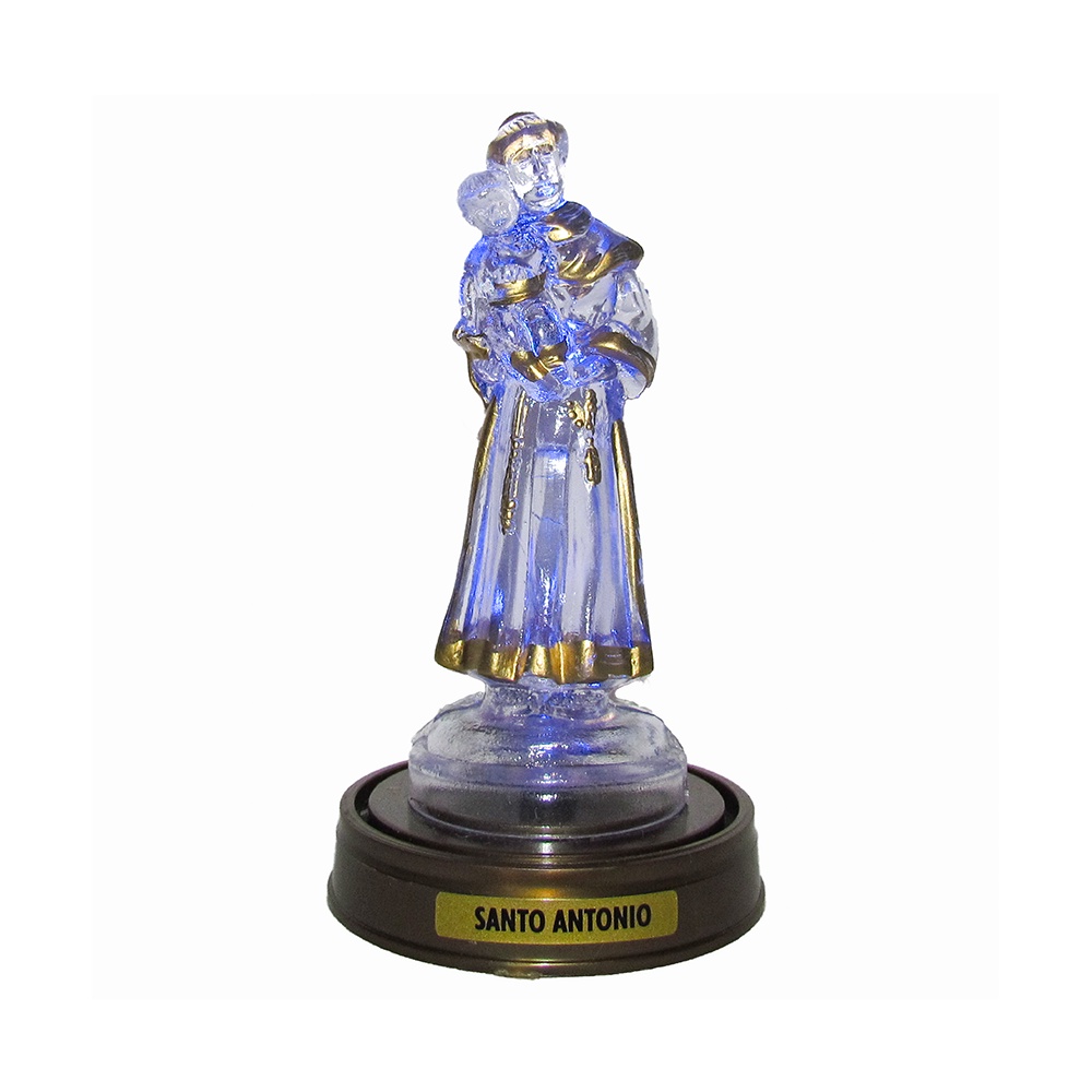 Luminária Imagem Santo Antônio Santo Casamenteiro Padroeiro com Luzes de LED Azul.