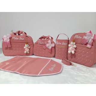 Kit bolsas maternidade luxo coleção Perolas Personalizado 5 peças