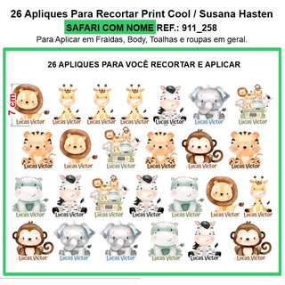 26 Apliques Safari Personalizado Com Nome Termocolante Definitivo Para Fraldas_Roupas Ref.: 911_258