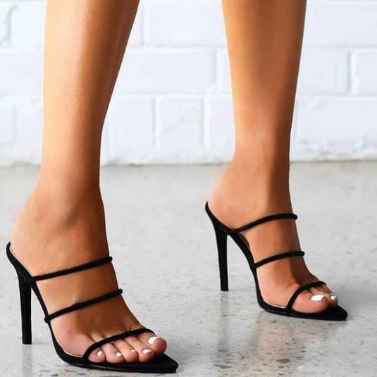 Tamanco feminino salto fino 9 cm Elegante 33 ao 40 preto nude marrom tiras camurça