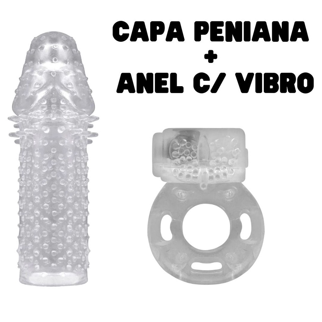 KIT Anel Peniano C/ Vibrador  + Capa Peniana Extensora em Silicone Engrossa Aumenta - SEXY SHOP em Oferta na Shopee