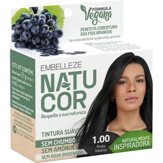 Tinta de cabelo natucor naturalmente inspiradora uva preta preto intenso 1.00 kit econômico