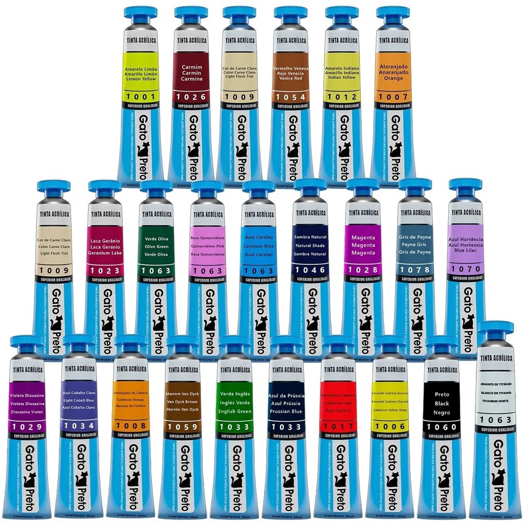 Kit Tintas Acrílicas Gato Preto Corfix e Acrilex Para Pintura Artística ...