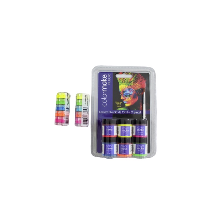 Kit Maquiagem Artística Eventos Flúor Neon Balada Glow  (Torre Tinta Cremosa Flúor + Torre Glitter Pó Flúor + Cartela Ti
