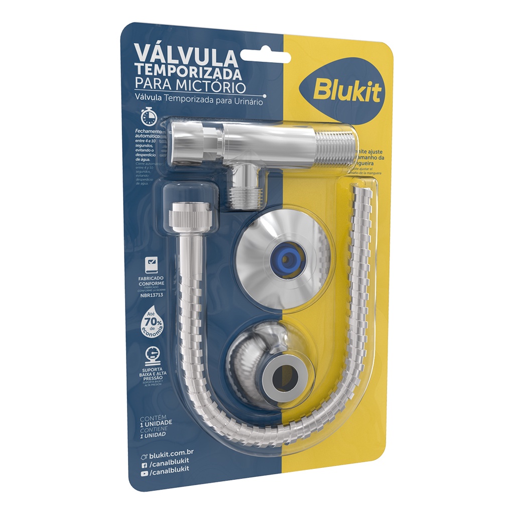 Válvula Mictório Automatica Cromada Completa Canopla Flexive