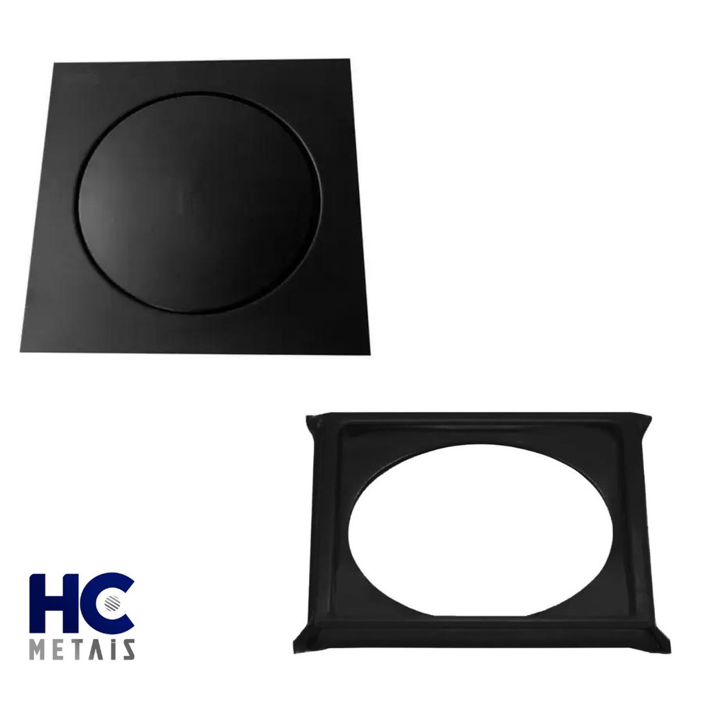 Ralo Click + Suporte para Ralo 15x15 Preto Fosco Para Banheiro