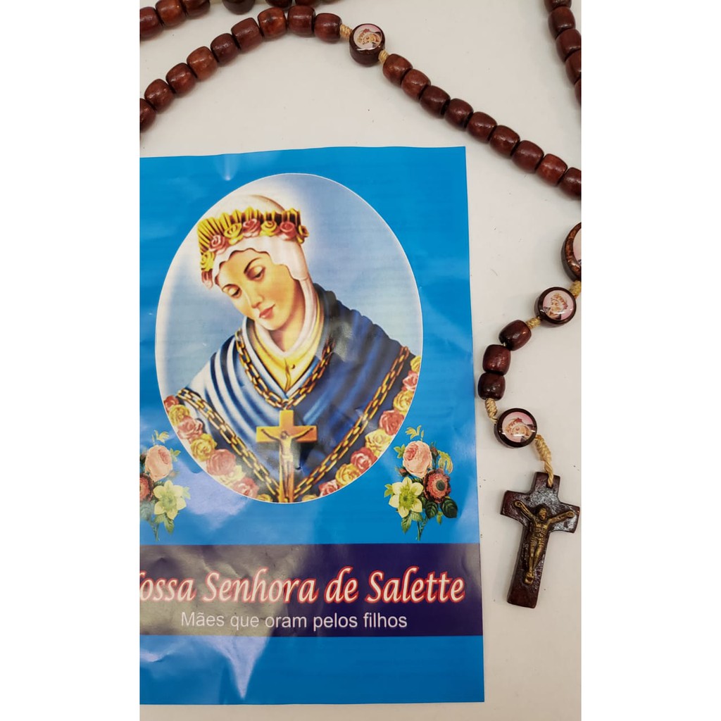 Terço Nossa Senhora Da Salete Sallete Em Madeira E Crucifixo 35 cm
