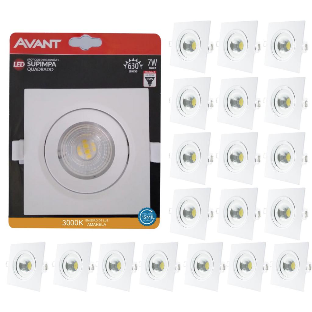 Kit 20 Spot Led Embutir 7w Quadrado 3000k Amarelo Avant Shopee Brasil