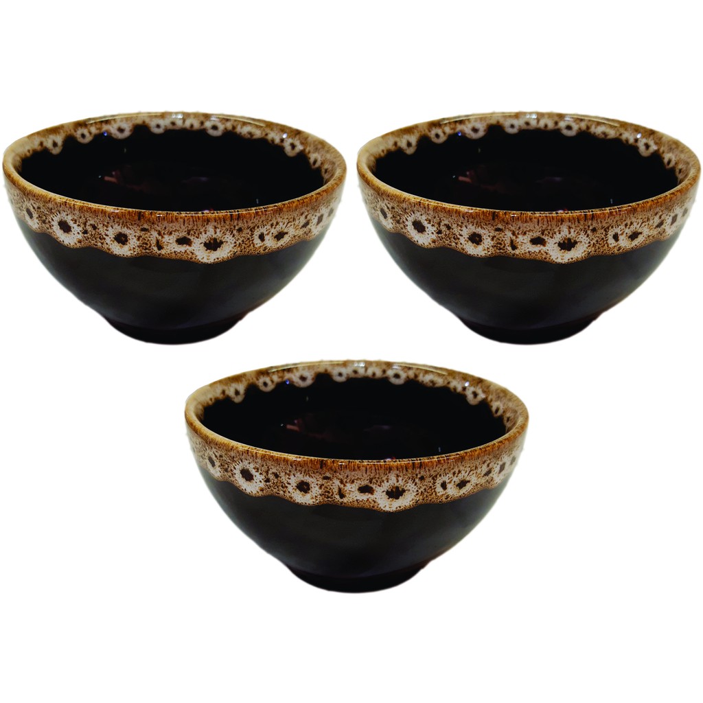 kit 3 tigela preta com borda 500 ml de porcelana bowl bacia cumbuca