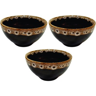 kit 3 tigela preta com borda 500 ml de porcelana bowl bacia cumbuca