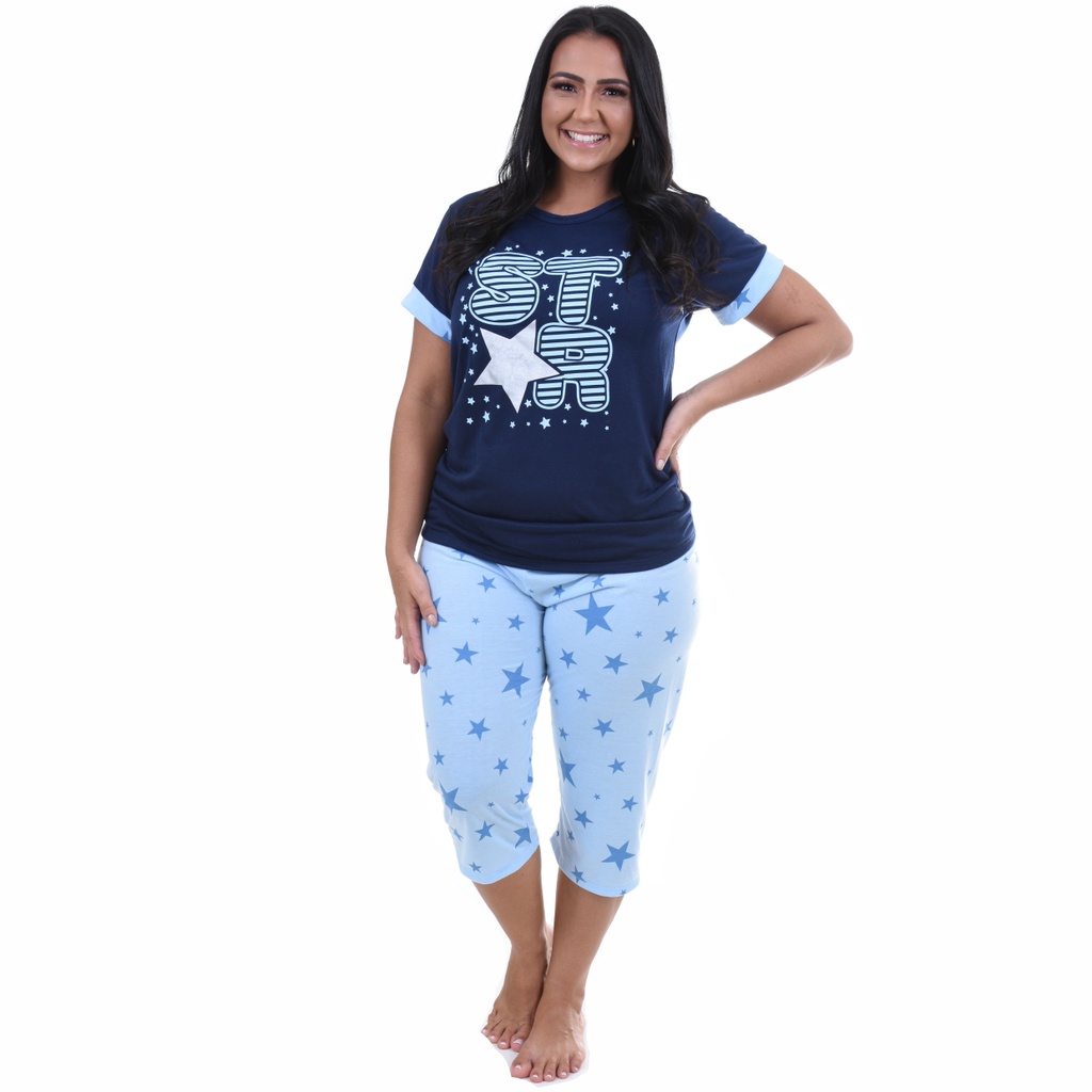 Pijama Pescador Adulto Feminino Blusinha E Calça Curta Noite em Oferta na Shopee