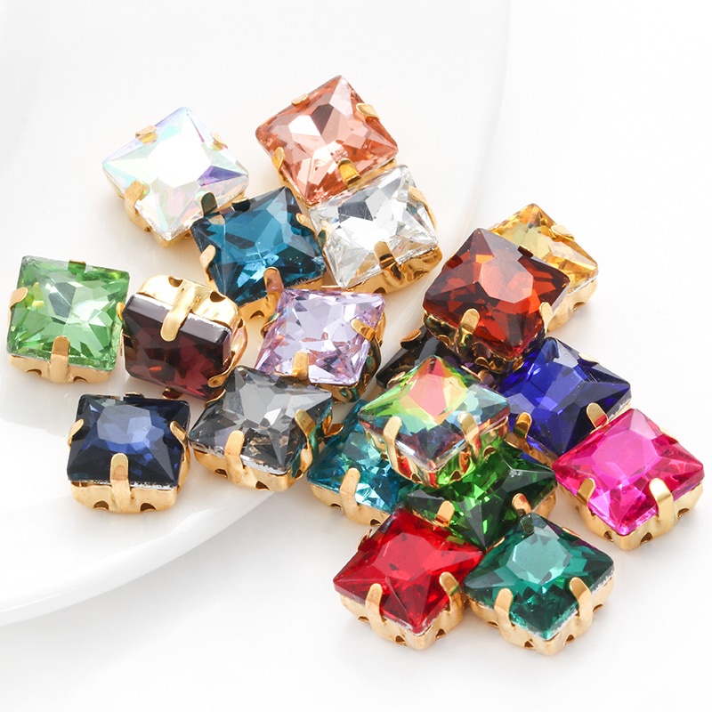 Strass De Vidro Em Formato Quadrado De 8/10 Mm Com Garra Costurada Pedra De Cristal Para Vestido De Decoração De Roupas