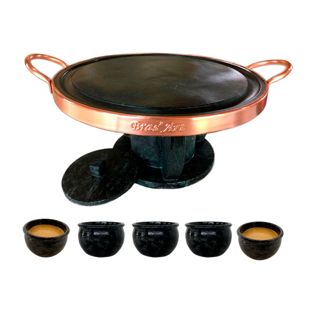 Kit Fondue De Pedra Sabão 27 cm + 5 Tigelas Para Molho De Pedra Sabão em Oferta na Shopee