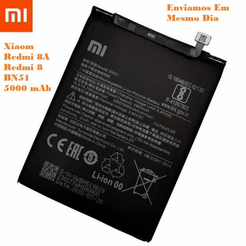 Bateria Xiaomi BN51 5000 mAh Redmi 8/ Redmi 8A original pronta entrega