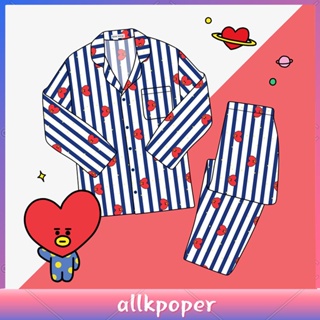 BT21 Korea Cartoon Pajamas Set Striped Long Sleeve Sleepwear em Oferta na Shopee