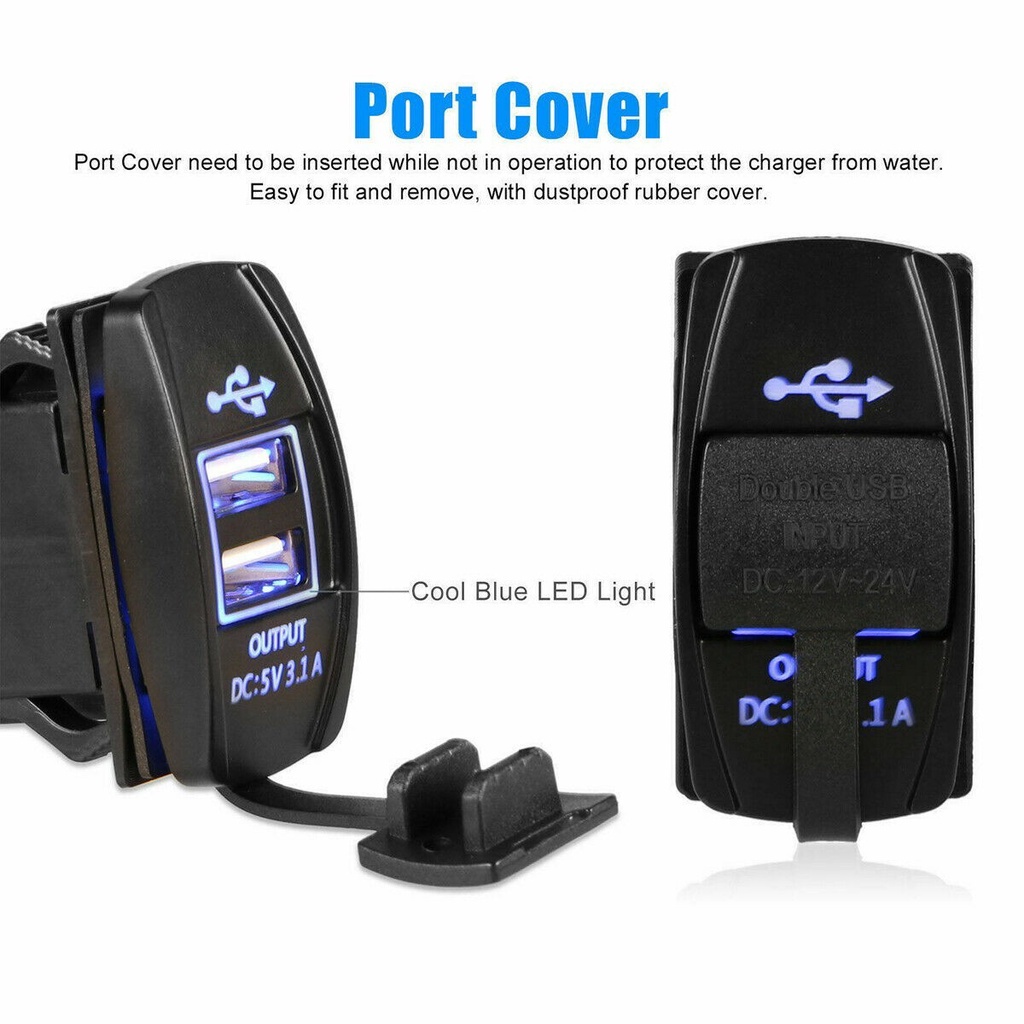 Details about  / DC 12V-24V Dual BLUE LED USB Car Charger Socket ARB Carling Rocker Adapter 3.1A