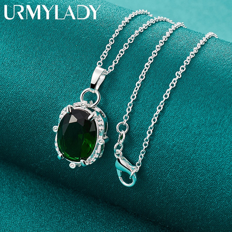 URMYLADY 925 Prata Esterlina Verde AAA Zircônia Pingente Colar Corrente Para Noivado De Casamento Feminino Jóias De Moda