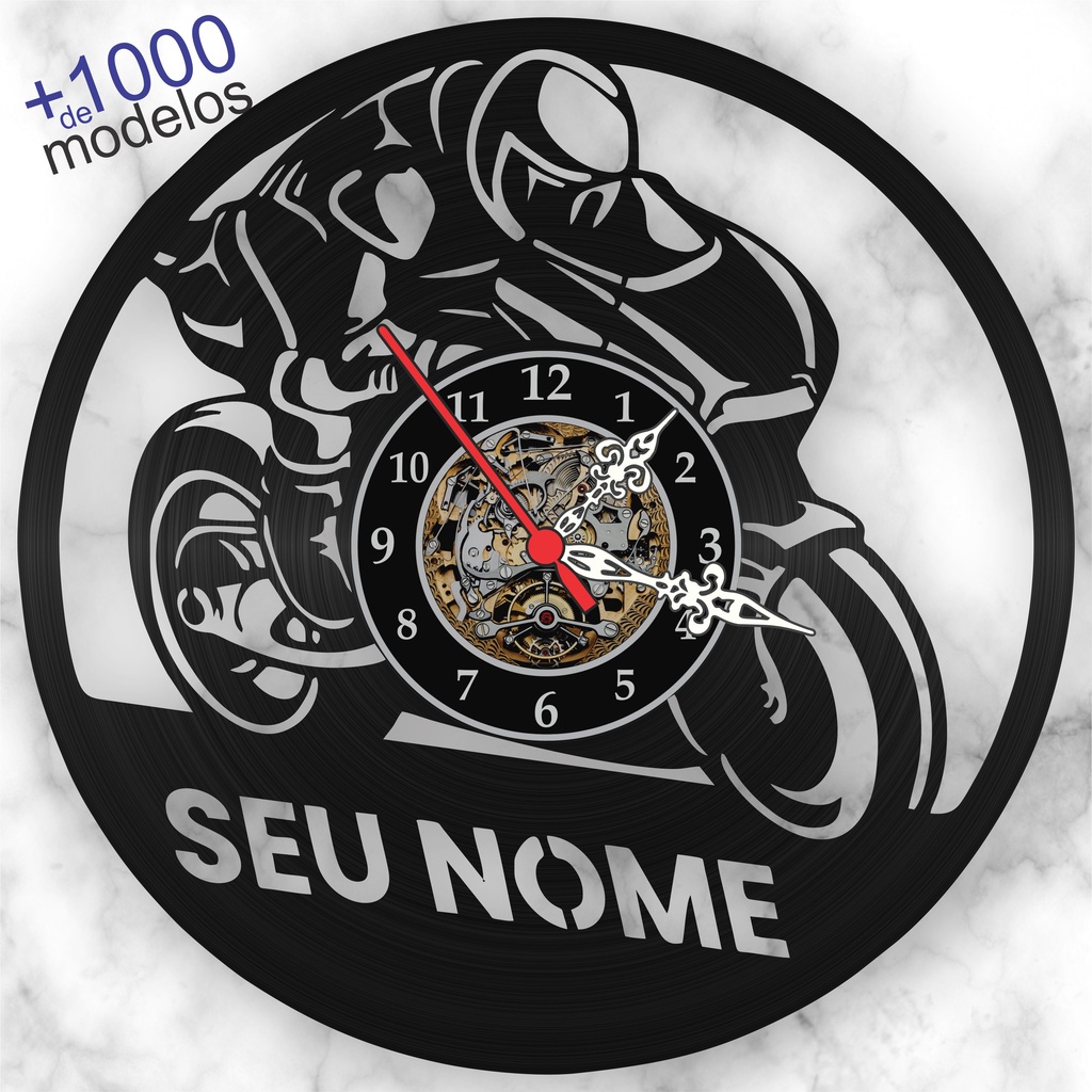Relógio De Parede Moto Sport Personalizado Nome Motociclista Motoqueiro Disco Vinil dia Namorados