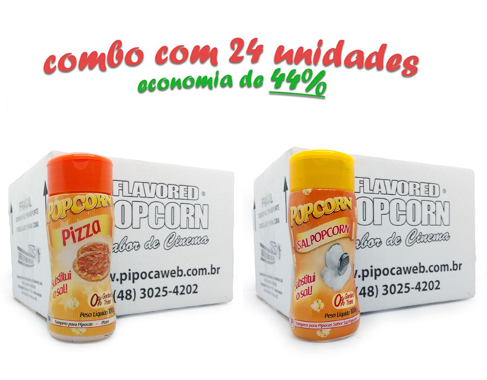 Temperos para Pipoca 100g | 24un - 12un. Pizza 12un. Sal do Himalaia