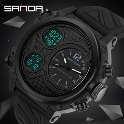 SANDA Relógio De Pulso Masculino Multifuncional Esportivo À Prova D'água Com Display Duplo 1/3002