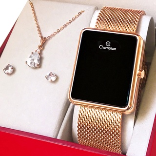 Relógio Champion Feminino Rose Digital LED Original com garantia de 1 ano acompanha colar e brincos