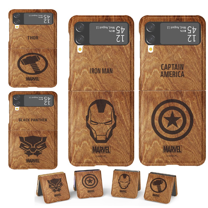 Capa De Celular Estilo de madeira Marvel Oficial Para Samsung Galaxy Z Flip 4 / Z Flip 4 5G /Z Flip 3 / Z Flip 3 5G