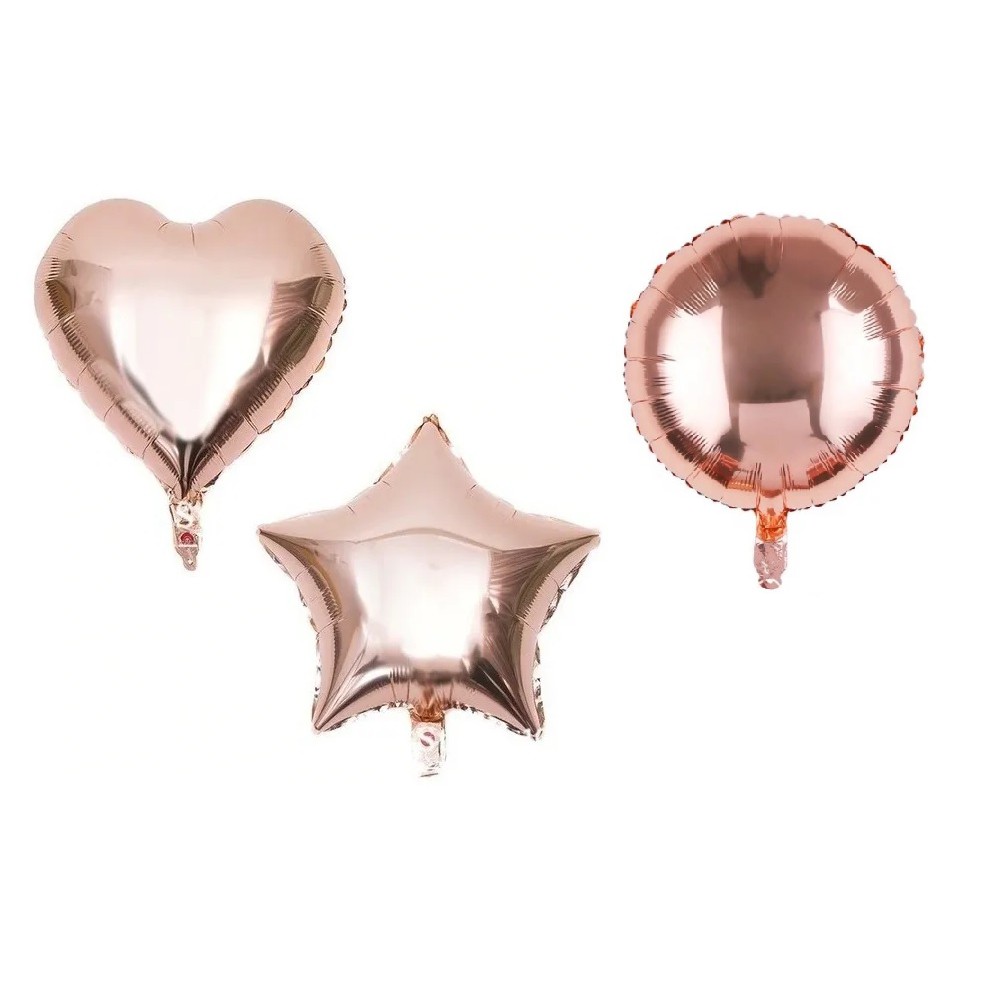 Balão metalizado Rose Gold Coração Estrela Redondo 45cm