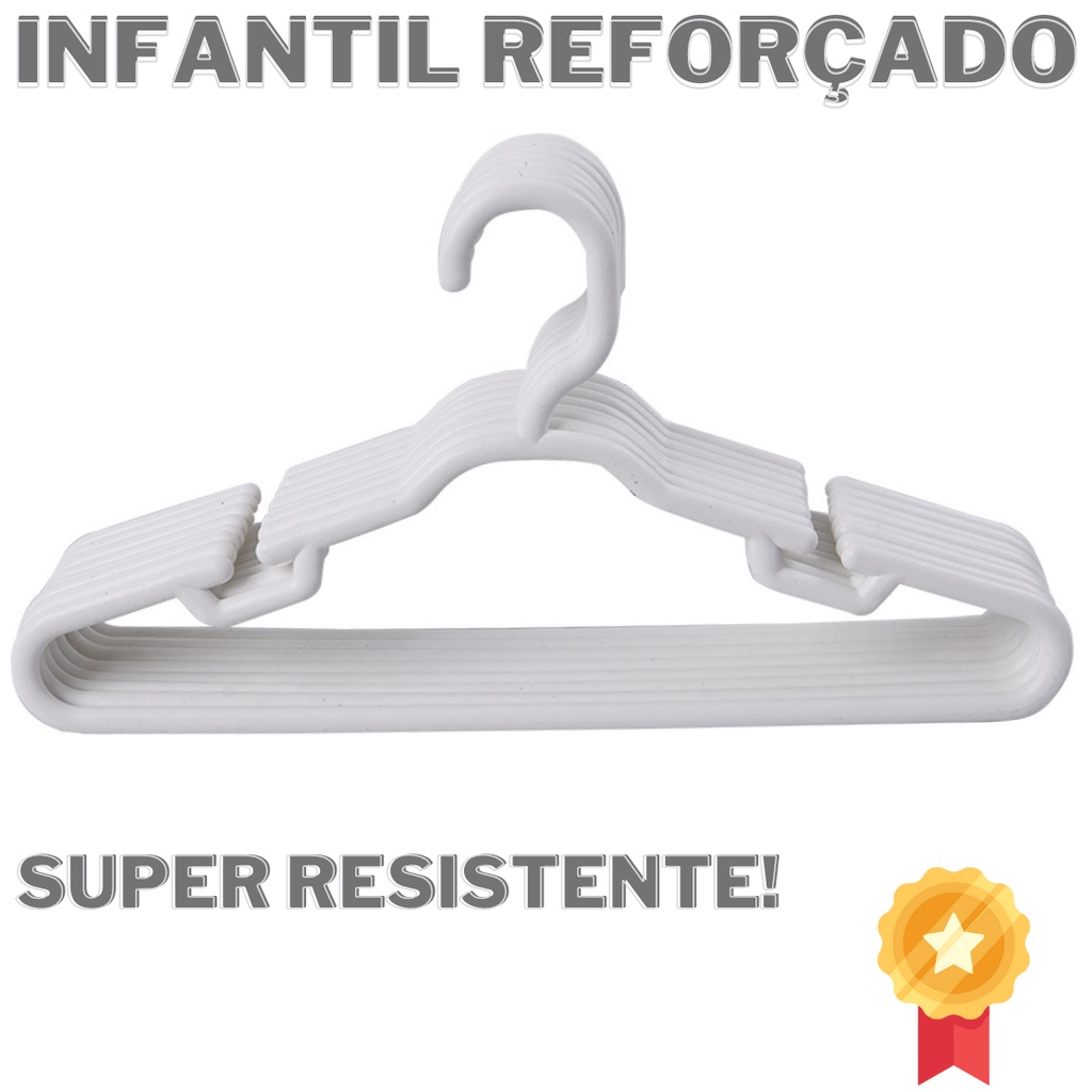 Cabide Infantil Reforçado Branco 8mm Resistente - 30 Unidades