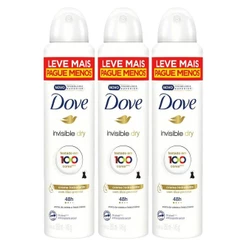 Kit com 3 Desodorantes Antitranspirantes Aerosol Dove Women Invisible Dry 250ml