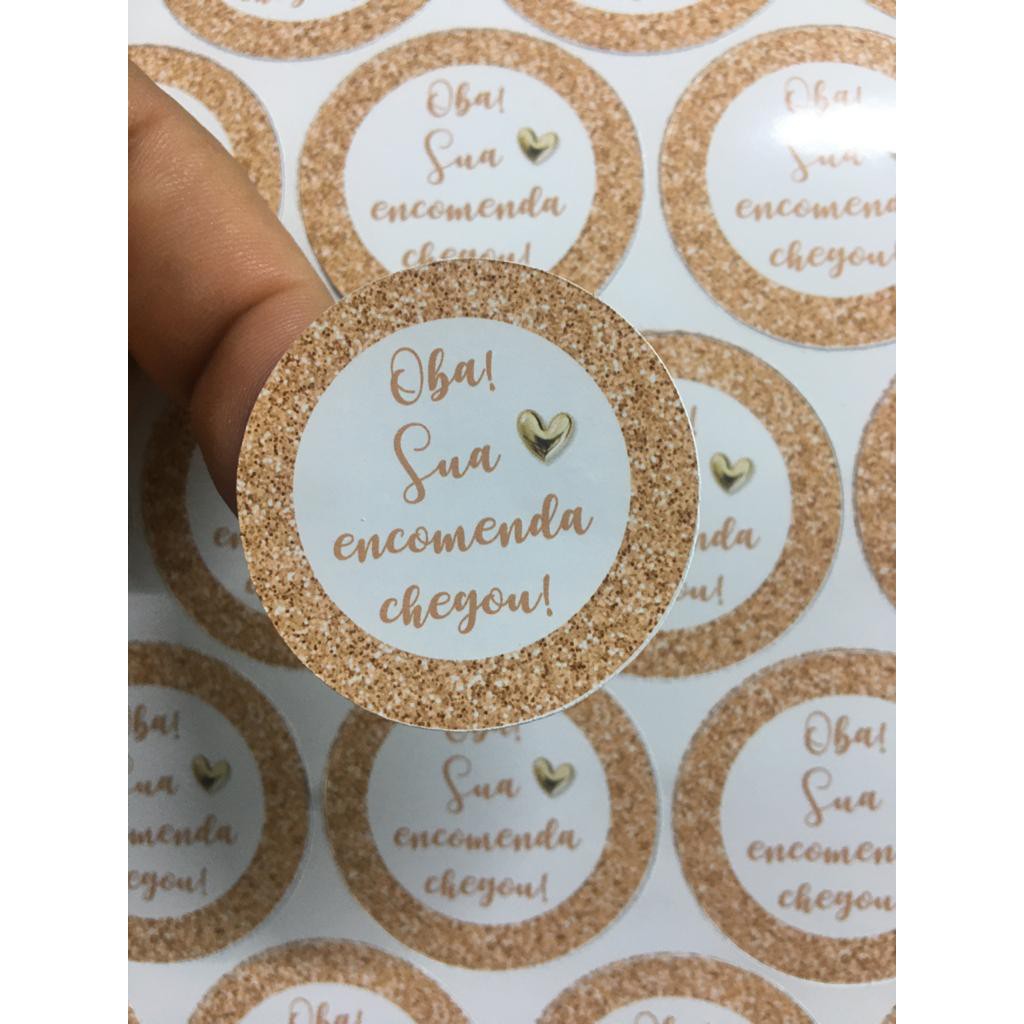 Adesivo Oba! Sua encomenda chegou! Kit com 30 unidades 4 cm Rosê